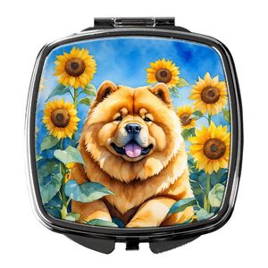 Espejo de maquillaje de viaje de mano plegable compacto para mujeres niñas Chow girasoles regalo de bolsillo decorativo para todo tipo de piel - Product Image 1