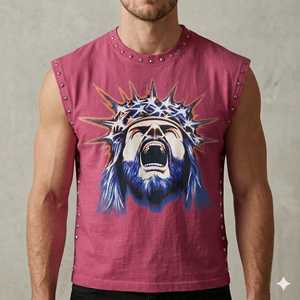 T-shirt sans manches sur mesure pour homme, de haute qualité, 100% coton, avec impression personnalisée sur mesure effet délavé rétro, coupe ample. - Product Image 3