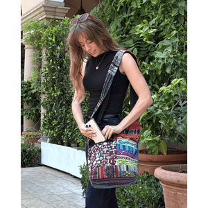 Bolso de Hombro Tipo Hobo con Parches de Rayas Tribales para Mujer - Product Image 6