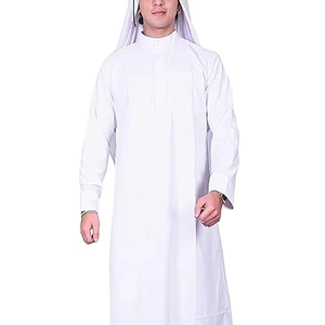 Wholesale Premium Cotton Stand Collar Modest <b>Men's</b> Loose Fit <b>Thobe</b> Islamic Eid Plus Size Floor Length Short Sleeve Quick Dry - Product Image 5