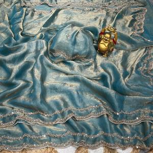 Elegant Reglance for Satin Silk Saree with Beautiful Rose <b>Gold</b> Beads Work Designer Border Heavy Designer Work <b>Blouse</b> Quick Dry - Product Image 4