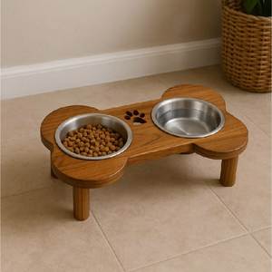 Bol pour animaux de compagnie en bois fonctionnel, profond, en bois massif, adapté pour servir des aliments secs ou humides mélangés - Product Image 1