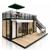 Café moderne préfabriqué en conteneur, café modulaire à deux étages avec terrasse sur le toit, design portable