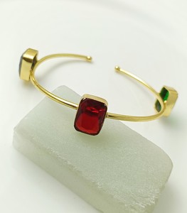 18K Gold Plated Handmade Brass Multi Stone Bangle with <b>Garnet</b> Blue Topaz Emerald Quartz for Women - Product Image 6