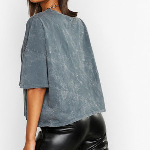 Camisetas Casuales de Mujer con Lavado Ácido, Corte Ajustado, Tallas Grandes, Transpirables, Ecológicas, de Poliéster/Algodón, Estilo Urbano - Product Image 3