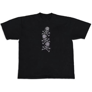 T-shirt homme en coton 100% avec crâne en strass noir, coupe ample, col rond, manches courtes, streetwear - Product Image 3
