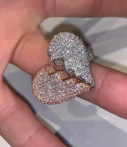 Anillo de Corazón Personalizado, Joyería de Moda para Raperos, Plata de Ley 925, Joyería Hip Hop, Diamante Moissanita VVS, Anillo de Corazón Roto con Incrustaciones de Diamantes - Product Image 1