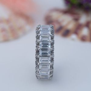 Luxury <b>Emerald</b> Cut Rainbow Multi Color S925 <b>Silver</b> Gold Plated Cubic Moissanite Tennis Design Engagement <b>Ring</b> for Women - Product Image 4