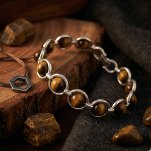 Divine Solutions Tiger Eye <b>Beads</b> <b>Bracelet</b> with Sterling Silver Chain Peace Pattern Unisex Gift for Hindus - Product Image 5
