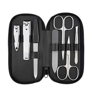 Kit de manucure et pédicure en acier inoxydable, ensemble de 5 pièces pour le soin des ongles avec lime, pousse-cuticules, coupe-ongles, outils portables - Product Image 1