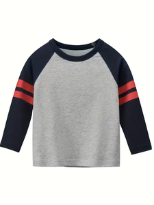 Boys' Long Sleeve T-Shirts Striped Round Neck Casual Layering Shirts Solid Color Base for Spring/Fall Layering 4 Individual Tops - Product Image 4