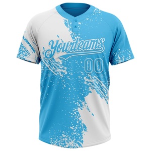 Camiseta de Softbol Blanca y Azul con Diseño Artístico, Ligera, Deportiva, con Logotipo, Nombre y Número Personalizados - Product Image 3