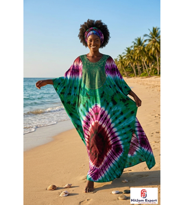 Printed Women <b>Kaftan</b> Dress Beach Cover Up Loose Fit <b>Summer</b> Wear Silk Cotton Rayon Polyester Custom Bulk Manufacturing Supply - Product Image 1
