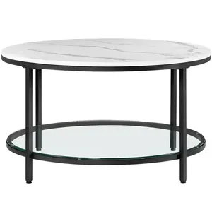 Mesa de centro de mármol blanco con base de metal para el hogar, sala de estar, villas, uso decorativo, mueble de mesa de centro con marco negro - Product Image 1