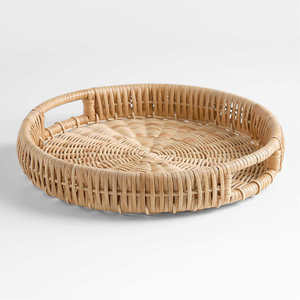 Plateau rond en rotin tressé fait main, panier de rangement écologique pour l'organisation et le style de la table de salon – Vente directe usine en gros - Product Image 1