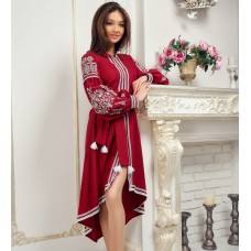 Robes en coton et lin brodées pour femmes, robe rouge ukrainienne avec un design unique, robes brodées grande taille - Product Image 2