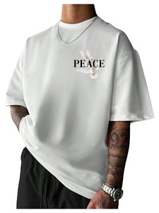 เสื้อยืดพิมพ์ลายหน้าอกสำหรับผู้ชาย ทรงโอเวอร์ไซส์ ไหล่ตก เสื้อยืดลายกราฟิก เสื้อยืดลำลองทรงโอเวอร์ไซส์ ผ้าเจอร์ซีย์คอตตอน 100% ระบายอากาศได้ดี ทรงปกติ - Product Image 1