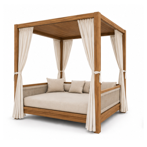 Lit de repos de luxe en teck massif pour l'extérieur avec coussins résistants aux intempéries, lit à baldaquin moderne pour piscine, idéal pour les villas, les hôtels et les complexes hôteliers - Product Image 4
