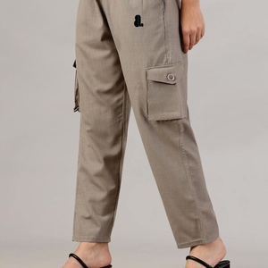 Women's Solid Color Canvas Cargo Pants Elastic Waist Loose Fit <b>Ankle</b>-Length Casual Summer Style With Pockets Right Leg Logo - Product Image 3