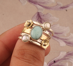 Luxury Natural Larimar Classic Wedding Band <b>Ring</b> 925 Sterling <b>Silver</b> Elegant <b>Statement</b> Jewelry High Quality Genuine Women's - Product Image 2