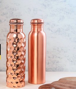 Bouteille d'eau en cuivre brossé, vaisselle en métal de qualité supérieure, anti-fuite, réutilisable, bouteille écologique pour le yoga, le bien-être et l'hydratation - Product Image 2