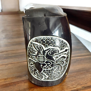 Natural Ox Horn Drinking Cup Hand Carved Viking Pattern Horn Mug for Beer <b>Whiskey</b> Mead Vintage Medieval Bar Decor Gift - Product Image 5