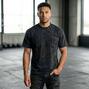 Manufacturer High Street Fashion Men's Short Sleeve Tee with 3D Embroidery <b>Patchwork</b> and Studded Collar Detail Custom StreetWear - Product Image 4