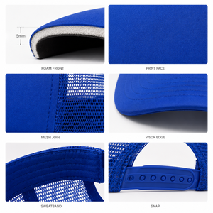 Custom Foam Front Trucker <b>Cap</b> 6-Panel Mesh Back Embroidery Adjustable Unisex Casual <b>Hat</b> Blue - Product Image 6