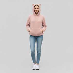 Sweat-shirt à capuche en polaire Teddy avec oreilles d'ours, pull oversize unisexe, vêtements décontractés d'hiver, blanc - Product Image 3