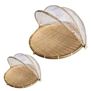 Premium Large Natural Bamboo Tray with Mesh <b>Net</b> Cover for Food Drying and <b>Kitchen</b> Storage - Product Image 1