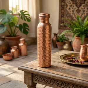 Botella de agua de cobre puro martillada a mano para la salud ayurvédica, artículos de bebida de cobre hechos a mano - Product Image 4