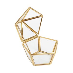 Vintage Geometric Brass Glass Jewelry Box Gold Glass Terrarium Wedding <b>Ring</b> Box Decorative Tabletop Keepsake Display Case Box - Product Image 1