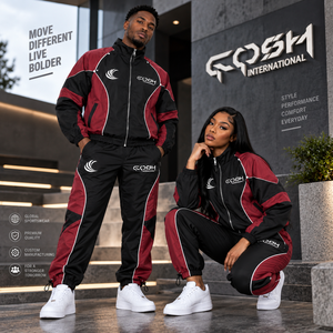 Conjunto Deportivo Unisex en Negro y Rojo con Bloques de Color, Sudadera con Cremallera y Capucha, Manga Larga, Secado Rápido, Ropa Deportiva para Hombre y Mujer para Otoño - Product Image 6