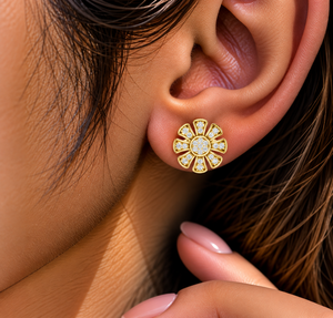 Pendientes de Oro Sólido de 14K/18K con Diamante Cultivado en Laboratorio de Corte Redondo, Diseño Floral de Margarita con Pavé de Diamantes de 0.25CT DEF VVS, Regalo de San Valentín, Venta al Por Mayor - Product Image 2