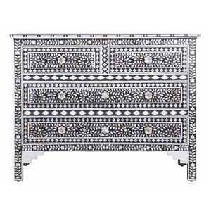 High Quality Grey Floral Pattern Mother of Pearl 4 Drawer Chest of Drawers Mother of Pearl <b>Sideboard</b> Dresser MOP Cabinet - Product Image 2