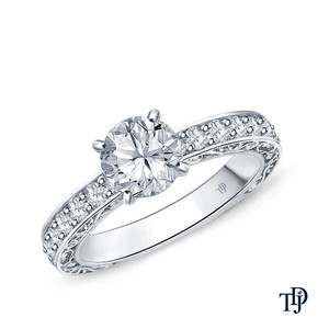 Anillo de compromiso de oro de 10K con detalles de volutas y detalles atemporales, con diamante central cultivado en laboratorio. Fabricante mayorista y minorista OEM. - Product Image 1