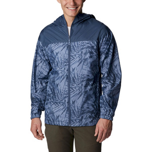 Wholesale Men's Navy Blue Printed Soft Shell Hooded <b>Jacket</b> With Zip Front Water Resistant Outdoor Wear - Product Image 1