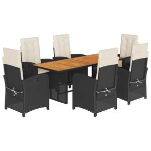 Set da pranzo da 7 pezzi in Poly Rattan nero con cuscini eleganti mobili da esterno - Product Image 2