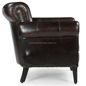 Sillón de Cuero de Alta Calidad Estilo Americano Retro, Sillón con Botones Decorativos para Salón de Hotel, Sillón Estilo Cigarro Marrón - Product Image 6