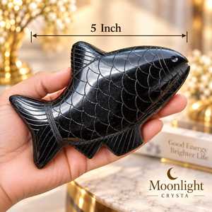 Escultura de Pez de Obsidiana Negra Natural, Tallada a Mano, Piedra Volcánica Pulida, Figura Decorativa, Regalo de Feng Shui para el Hogar u Oficina - Product Image 1