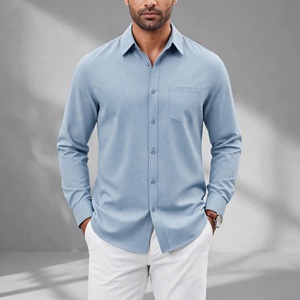 Men's Light Blue Solid Print for Shirt <b>Short</b> <b>Sleeve</b> <b>Button</b> <b>up</b> Collar Anti-Wrinkle Twill Cotton Smart Casual Summer Style - Product Image 1