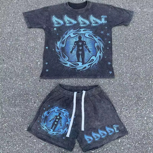 Fabrication OEM - Ensembles de shorts pour hommes avec impressions personnalisées - T-shirt d'été pour hommes - Lavage à l'acide - 100% coton - Personnalisation complète - Product Image 6