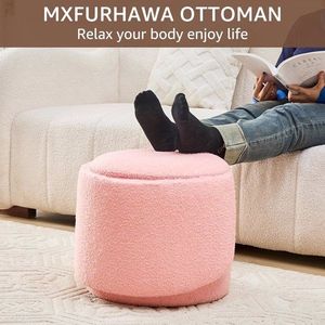 Modern Foldable Vanity <b>Stool</b> <b>with</b> Backrest Teddy Velvet Ottoman As Extra Seating & Small Side <b>Table</b> Modern Storage Footrest - Product Image 6