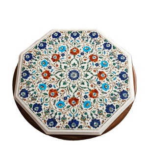 งานแกะสลักหินอ่อนฝังลายแบบแฮนด์เมด รุ่นทรงแปดเหลี่ยม โต๊ะกาแฟ/โต๊ะรับประทานอาหารสไตล์โบราณ งานศิลปะตกแต่ง - Product Image 1