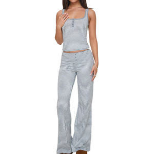 Conjunto Deportivo para Mujer, Top Deportivo Sólido, Pantalones Acampanados para Entrenamiento, Ropa Deportiva, 2 Piezas, Sin Mangas, Secado Rápido - Product Image 1