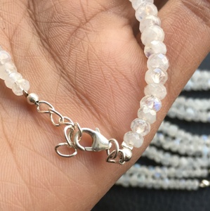 Bracelet en argent pierre de lune naturelle perles de pierres précieuses blanches rondes bijoux - Product Image 2