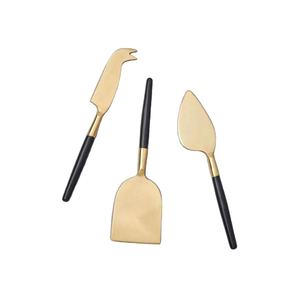 ชุดชีสเคลือบทอง 2026 พร้อมด้ามจับเคลือบสีดำ ชุดชีสใหม่สำหรับตัดชีส ชุดช้อนส้อมใหม่ ชุดช้อนส้อมโลหะใหม่ - Product Image 1