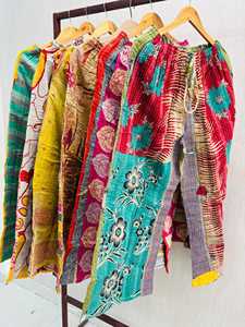 Pantalones kantha de algodón vintage hechos a mano, pantalones de patchwork para mujer - Product Image 6