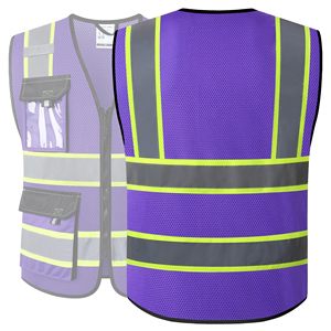 Hi Visibility Polyester Sleeveless Workwear Reflective Safety Vests <b>for</b> Men Women Mesh Fabric <b>Construction</b> Safety Apparel Neon - Product Image 3