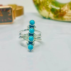 Handmade Kingman Turquoise Long <b>Ring</b> in Sterling Silver Boho Western <b>Statement</b> Jewelry for Women - Product Image 1